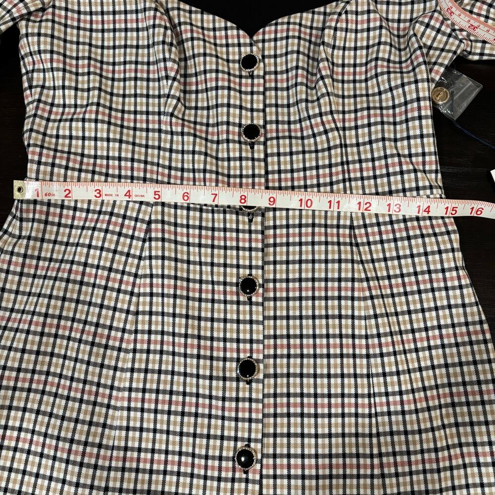 MAJORELLE Dixie Mini Dress Plaid Button Front Sweetheart Sz M- Preppy Glam NWT - Picture 7 of 8